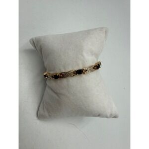 PAJ BB Gold Tone Black Stone and Clear Crystal XO Tennis Bracelet 7.25"